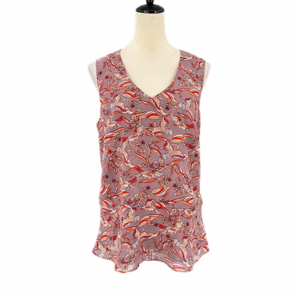 Cabi 3611 Purple Pink Good Luck Bird Crane Workwear Layering Office Blouse Top